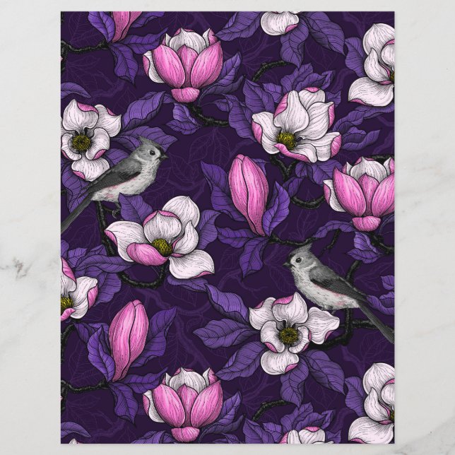 Blooming magnolia and titmouse bird 4 (Front)