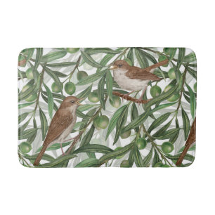 Blooming magnolia and titmouse bird 4 bath mat