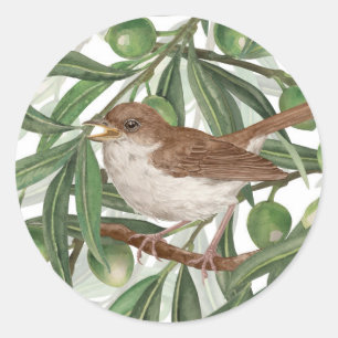 Blooming magnolia and titmouse bird 4 classic roun round sticker