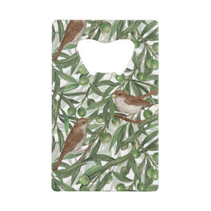 Blooming magnolia and titmouse bird 4 credit card  bottle opener