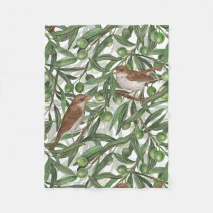 Blooming magnolia and titmouse bird 4 fleece blank blanket