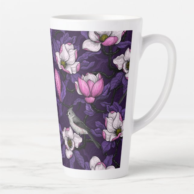 Blooming magnolia and titmouse bird 4 latte mug (Right)