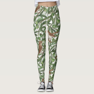 Blooming magnolia and titmouse bird 4 leggings