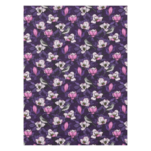 Blooming magnolia and titmouse bird 4 tablecloth (Front)