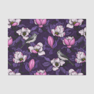 Blooming magnolia and titmouse bird 4 tissue paper