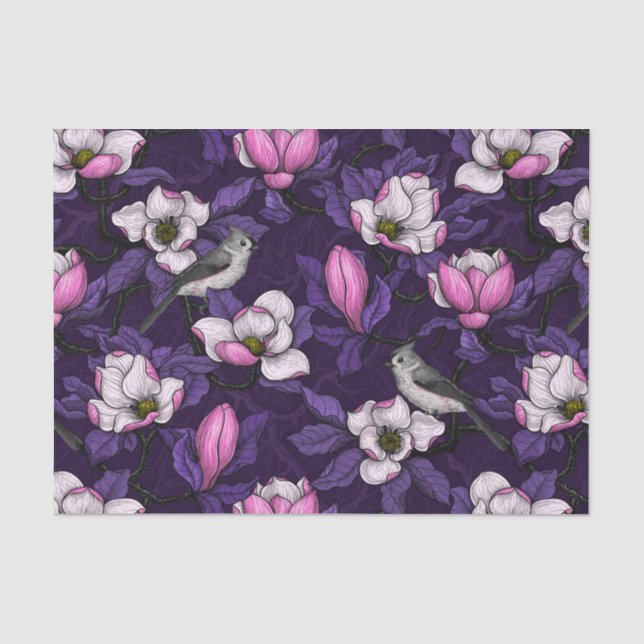 Blooming magnolia and titmouse bird 4 tissue paper (Front)