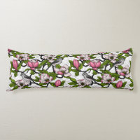 Blooming magnolia and titmouse bird