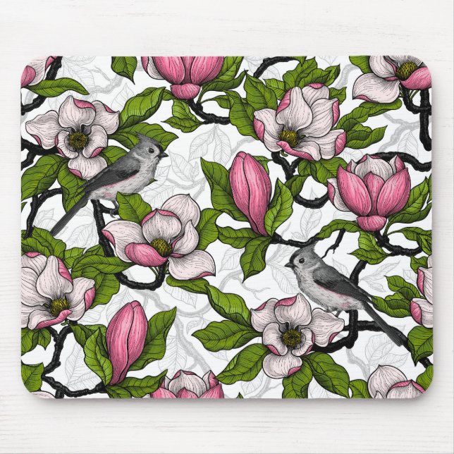 Blooming magnolia and titmouse bird mouse pad (Front)