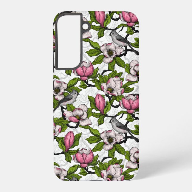 Blooming magnolia and titmouse bird samsung galaxy s22+ case (Back)