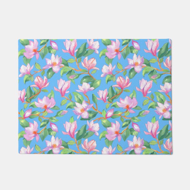 Blooming magnolia on sky doormat (Front)