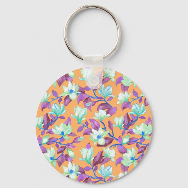 Blooming magnolia on vanilla sky keychain (Front)