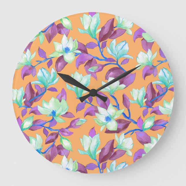 Blooming magnolia on vanilla sky large clock (Front)