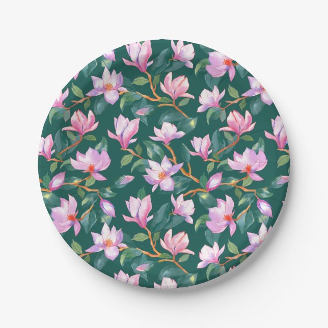 Blooming magnolia paper plate (Front)
