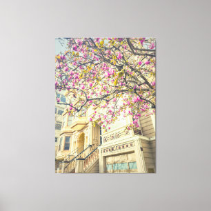Blooming Magnolia Tree and Victorian House Canvas Print