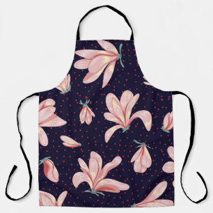 Blooming magnolias, hand-drawn vintage pattern. apron