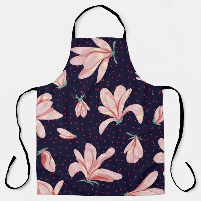 Blooming magnolias, hand-drawn vintage pattern. apron (Front)