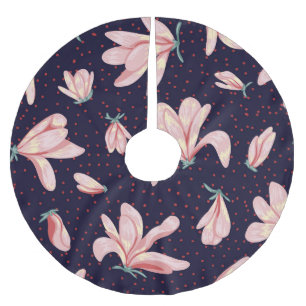 Blooming magnolias, hand-drawn vintage pattern. brushed polyester tree skirt