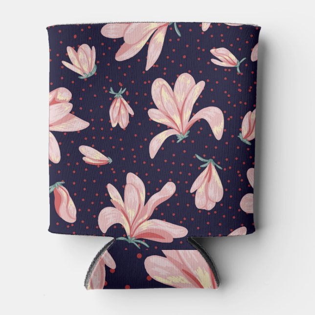 Blooming magnolias, hand-drawn vintage pattern. can cooler (Front)