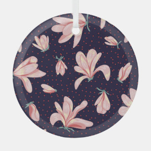 Blooming magnolias, hand-drawn vintage pattern. glass ornament