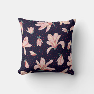 Blooming magnolias, hand-drawn vintage pattern. throw pillow