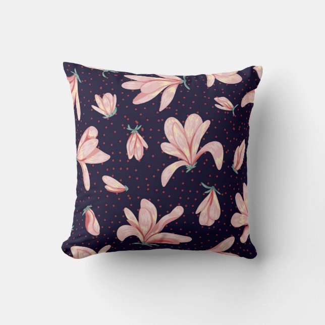 Blooming magnolias, hand-drawn vintage pattern. throw pillow (Front)