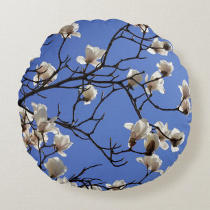 Blooming Magnolias Round Pillow