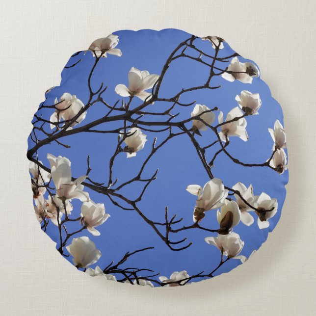 Blooming Magnolias Round Pillow (Front)