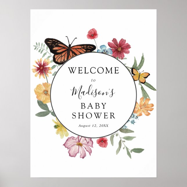 Blooming Meadow Butterfly Baby Shower Welcome Poster (Front)