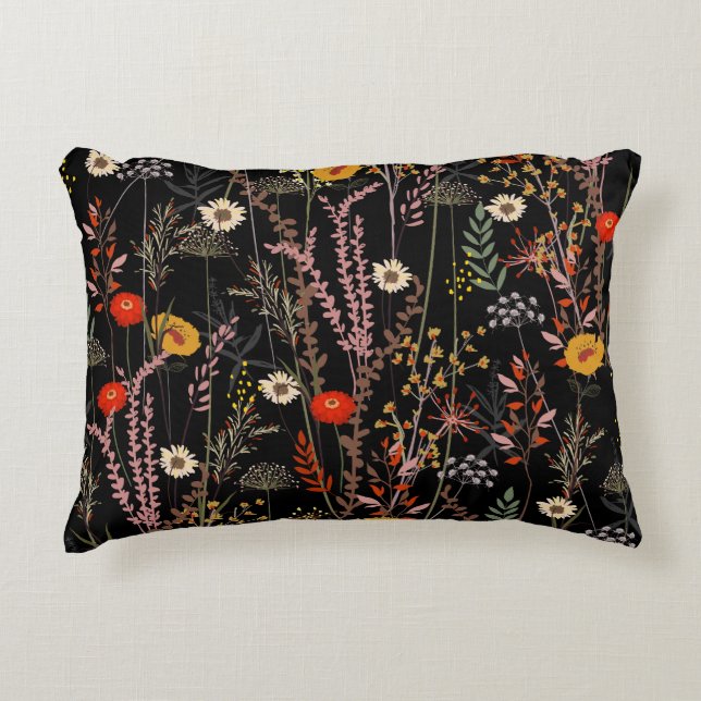 Blooming Meadow Flowers Hand Drawn Accent Pillow (Front)