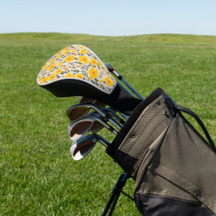 Blooming meadow yellow flowers pattern & Monogram  Golf Head Cover