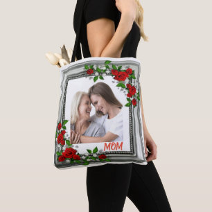 Blooming Memories: Personalized Floral Frame Photo Tote Bag