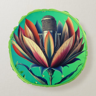Blooming Microphone Round Pillow