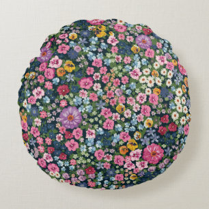Blooming midsummer meadow seamless pattern. Plant  Round Pillow