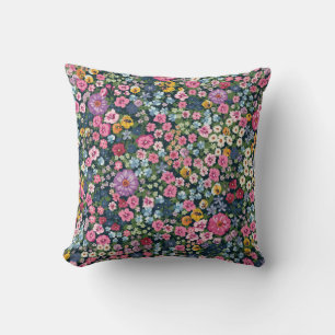 Blooming midsummer meadow seamless pattern. Plant Throw Pillow