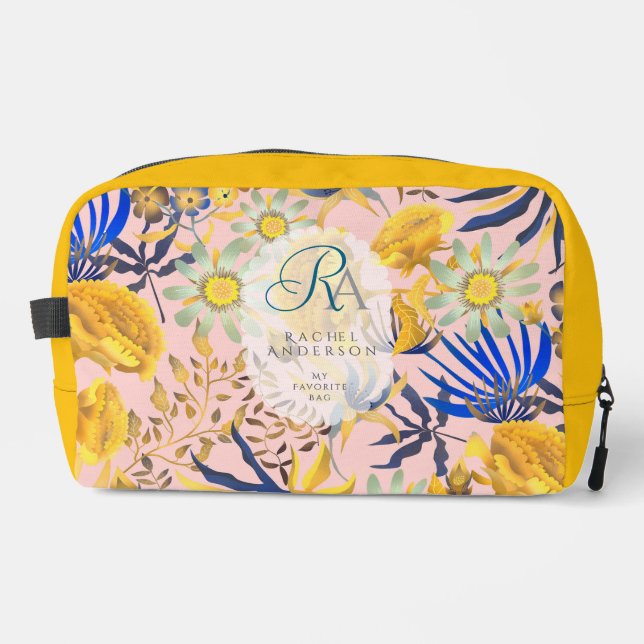 Blooming Mystical Floral Monogram Beige Dopp Kit (Front)