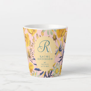Blooming Mystical Floral Monogram Beige Latte Mug