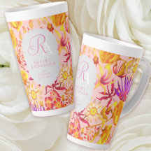 Blooming Mystical Floral Monogram Pink Latte Mug