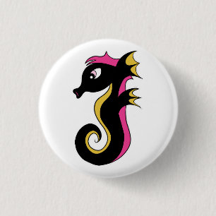 Blooming Neon Seahorse 1 Inch Round Button
