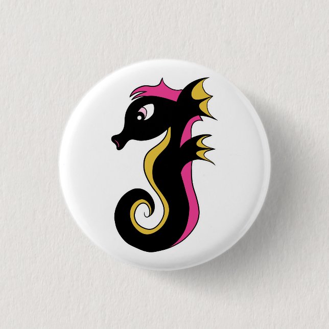 Blooming Neon Seahorse 1 Inch Round Button (Front)