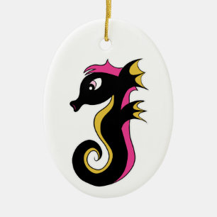 Blooming Neon Seahorse Ceramic Ornament