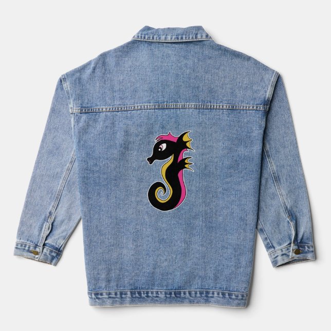 Blooming Neon Seahorse Denim Jacket (Back)
