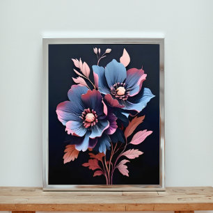 Blooming Night: Blue and Pink Flowers Photo Print