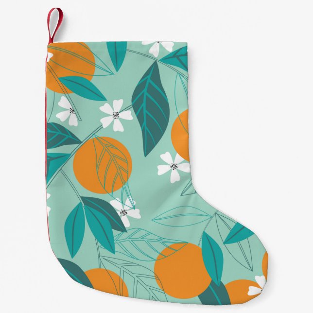 Blooming oranges in leaves. illustration small christmas stocking (Front)