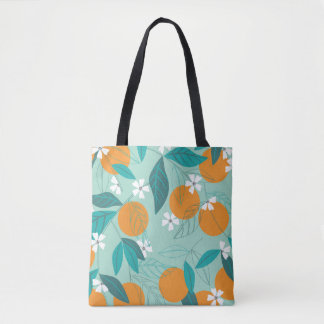 Blooming oranges in leaves. illustration tote bag