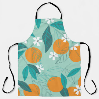 Blooming oranges, leaves, vintage art. apron