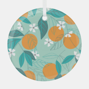 Blooming oranges, leaves, vintage art. glass ornament