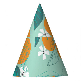 Blooming oranges, leaves, vintage art. party hat