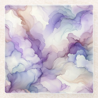 Blooming Orchid Purple Watercolor Abstract Art Glass Coaster