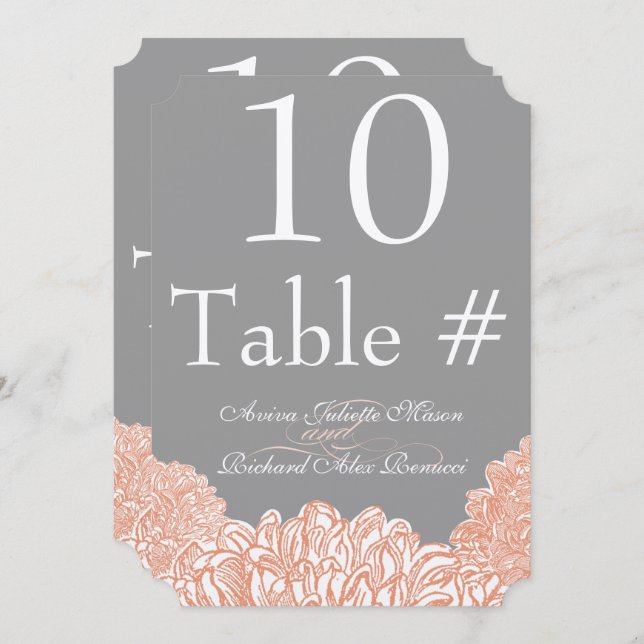 Blooming Peach Coral Wedding Table Number Card (Front/Back)