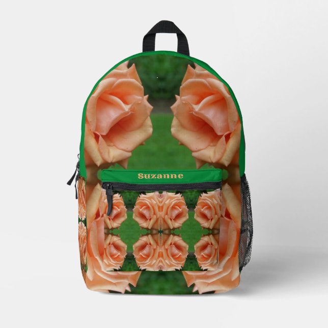 Blooming Peach Rose Abstract Personalized Printed Backpack (Front)